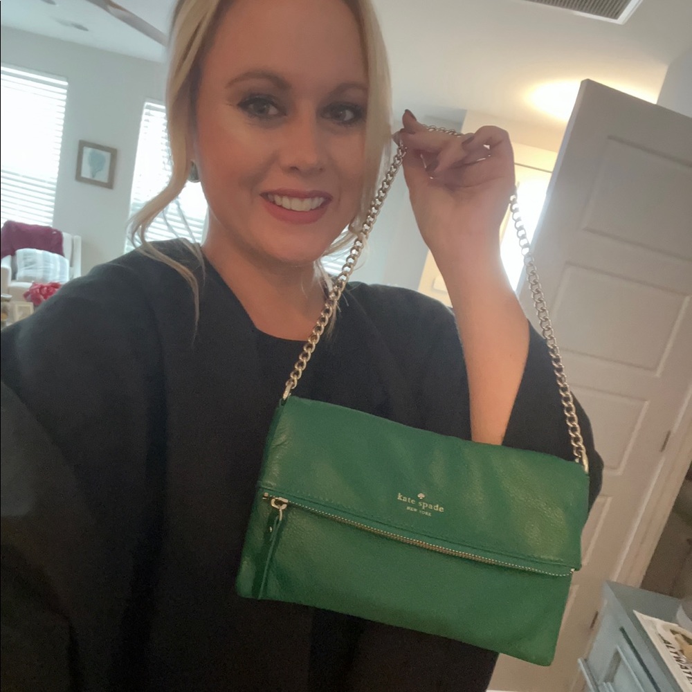 Kate Spade multi functional genuine leather clutch. Beautiful emerald green.